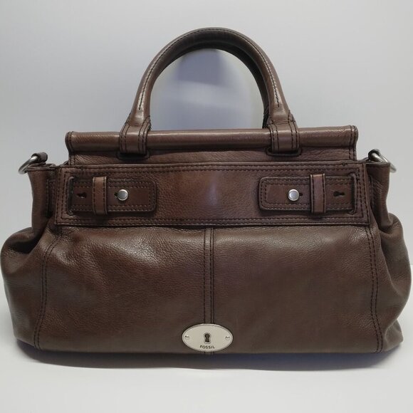 Fossil Maddox Brown Leather Bar Satchel Handbag - Picture 1 of 16